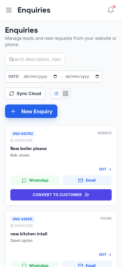 Enquiries on iPhone