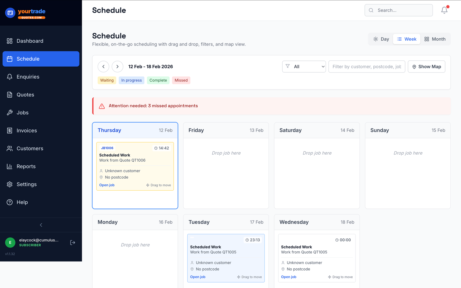 YourTradeQuotes scheduling feature